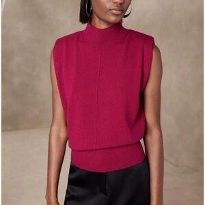 BANANA REPUBLIC Franca Cashmere Padded Shoulder Top Med Berry Red Sweater EUC